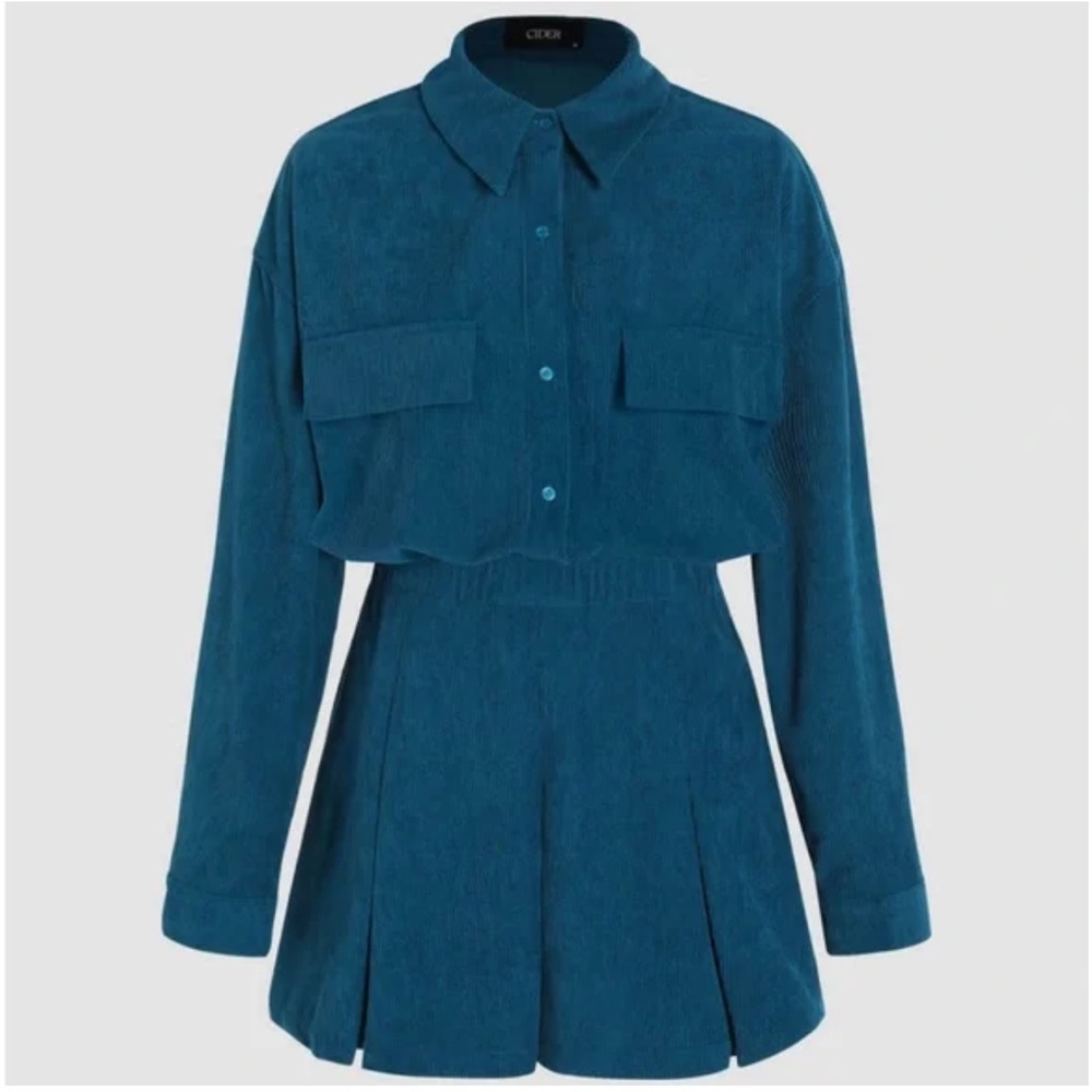 Cider Corduroy Button Up Long Sleeve Mini Dress - Picture 2 of 7
